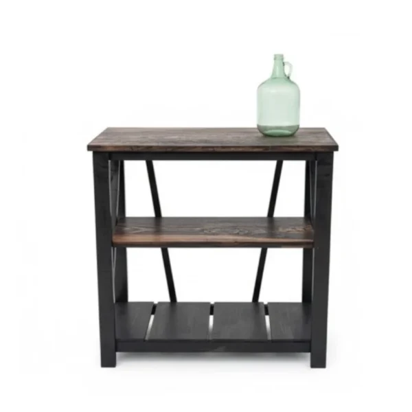 MM-CONSOLA-004-1 Recibidor 3 niveles FarmHouse Negro – Madera de Pino 90×90×30cm