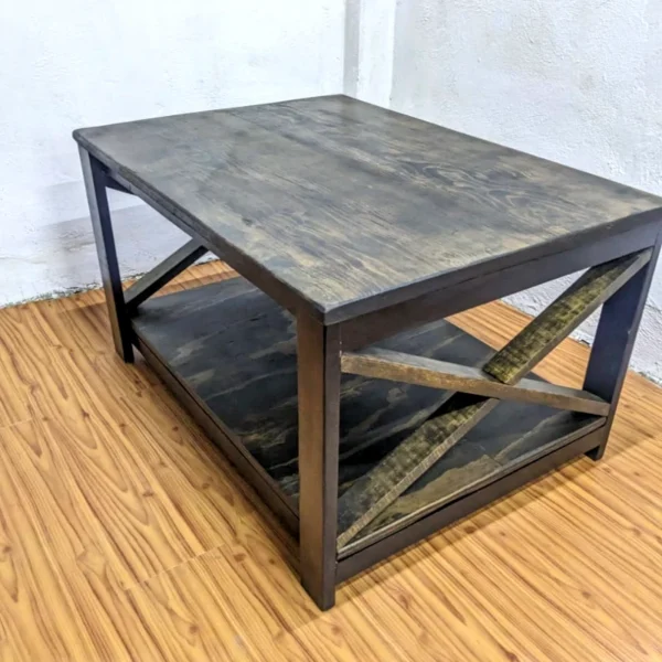 MM-MCFH-008-1 Mesa de centro estilo farmhouse color negro y madera Early American, 80x60x45 cm