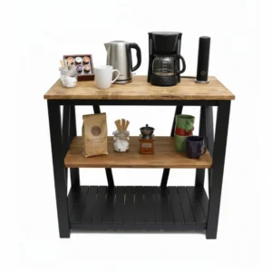 Estación de café 3 niveles FarmHouse Negro – Madera de Pino 90x35x90