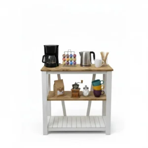 Estación de Café de Madera de Pino 3 Niveles FarmHouse Blanco 90x35x90 cm