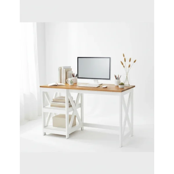 TB-MM-001 - Escritorio estilo farmhouse blanco con cubierta tono miel